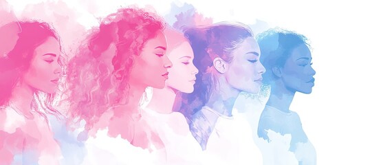 Watercolor diverse and empowering women profiles celebrating International Women's Day. AI generated image