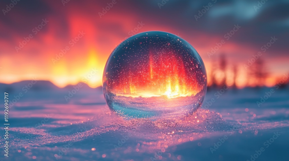 Wall mural Fire sphere on snow.