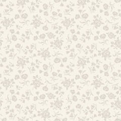 Floral beige seamless pattern with small flowers and leaves. Vector vintage floral print