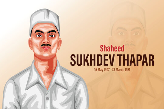 Vector Illustration Of Freedom Fighter Shaheed Sukhdev Thapar Banner Vector Art