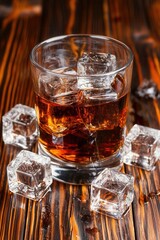 Refreshing whiskey ice rustic bar setting beverage warm ambiance close-up view indulgent experience