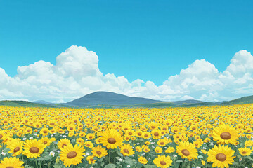 Fototapeta premium golden sunflower field stretching to horizon