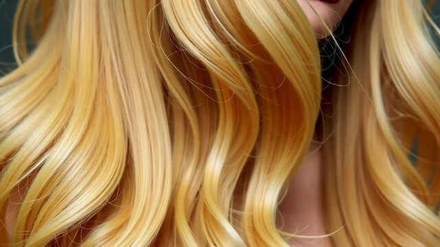 A close-up of long, wavy strands of vibrant blonde hair, radiating a remarkable shine and healthiness that enhances its beauty and allure.






