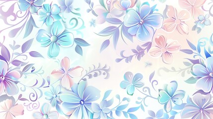 Fototapeta premium A delicate floral pattern with butterflies on a light cream background. The design features soft pastel colors and a whimsical feel.