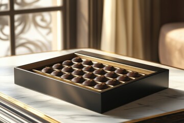 Elegant chocolate packaging display ideal for gourmet brand promotion and marketing campaigns to enhance visual appeal