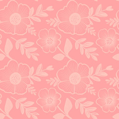 A charming seamless floral pattern featuring soft pastel flowers on a peach background, perfect for children&rsquo;s rooms, nursery decor, and designs for little girls