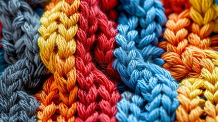 A close-up shot of a knitted fabric with a textured, cable knit pattern. The fabric is off-white and has a soft, fuzzy texture.