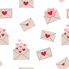 Various mail in soft tones, arranged on a white background. A seamless pattern featuring, ideal for decor and textile design. Graphic pattern for fabric, wallpaper, packaging.