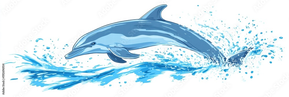 Aufkleber Dolphin jumping through ocean waves in a vibrant marine setting with splashes of water under a clear sky. Generative AI
