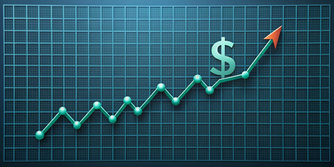 Dollar bills and stock market indicators. Economy graph