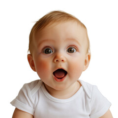 Joyful baby with wide eyes and open mouth expressing excitement