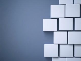 Clean white cubes neatly arranged against a soft gray background create a minimalist abstract design.. AI Generated