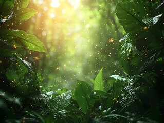 Magical Rainforest Enchantment with Glowing Fireflies at Dusk