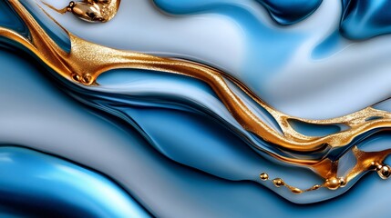 Abstract Blue and Gold Liquid Marble Texture: A Luxurious Swirl of Color and Elegance
