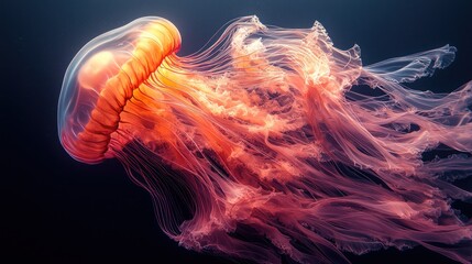 Obraz premium Vibrant jellyfish gracefully swimming underwater.