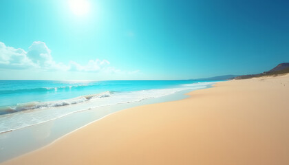 Obraz premium Breathtaking Tropical Beach Scene with Crystal Clear Water and Soft Sandy Shoreline Under a Bright Sky