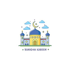 Ramadan Kareem mosque outline color greeting, cute ramadan kareem.