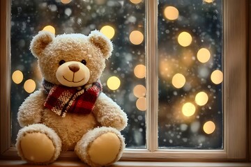 Christmas bear by the window