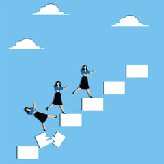 Naklejka premium Risks, crises and setbacks on the career or business path, risks and crises in financial investments, damages and collapses on the path of the businesswoman