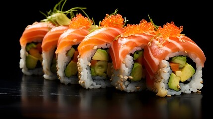 Exquisite Salmon and Avocado Sushi Roll a Harmonious Blend of Flavors and Textures Capturing the Essence of Japanese Cuisine