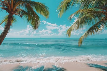 Obraz premium Summer Resort Beach Sea Relax Travel Vacation Palm Tropic Copy Space Banner Background Hotel