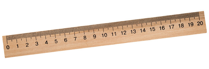 Retro wooden ruler with smooth finish and clearly marked measurements from 0 to 20 centimeters.