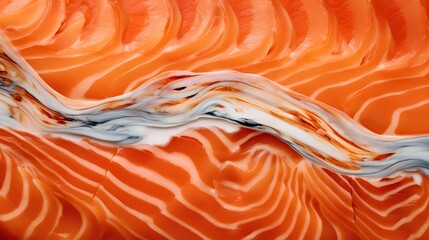 Closeup shot of a fresh and raw salmon fillet showcasing the intricate marbling and texture details of the seafood ingredient  Ideal for cooking culinary and food related content