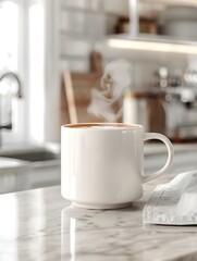 Obraz premium White Hot coffee cup latte drink morning beverage cafe