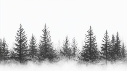 Fototapeta premium Misty Forest: A Monochromatic Sketch of Coniferous Trees