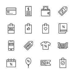 A set of shopping icons including a credit card, a shopping bag, a cell phone