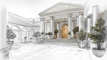 Obraz premium Grand Mansion Architectural Design: A Sketch of Elegance and Luxury