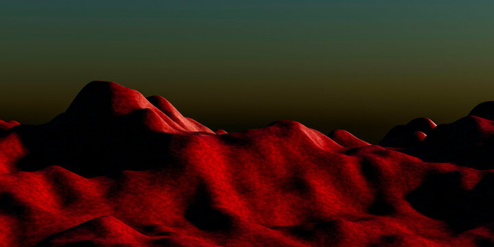 Illustration of a red illuminated landscape with dark sky at dusk