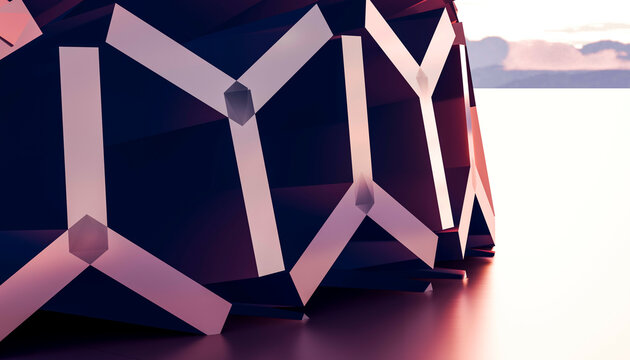 Illustration, Dome-like structure with a geometric honeycomb pattern under soft lighting.