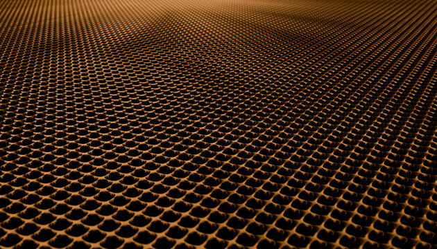 Illustration, Warmly lit metal mesh pattern extending towards the horizon.