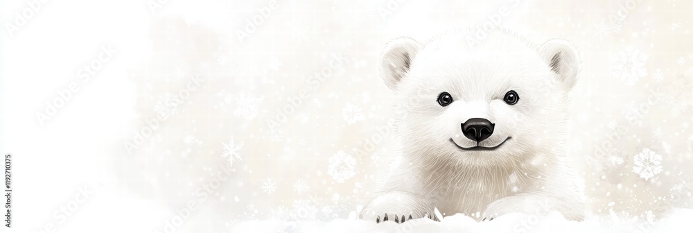 Poster cute polar bear cub plays in the snow with a joyful expression in a chilly winter wonderland setting