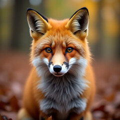 Fototapeta premium Red Fox Against an Autumn Foliage Background