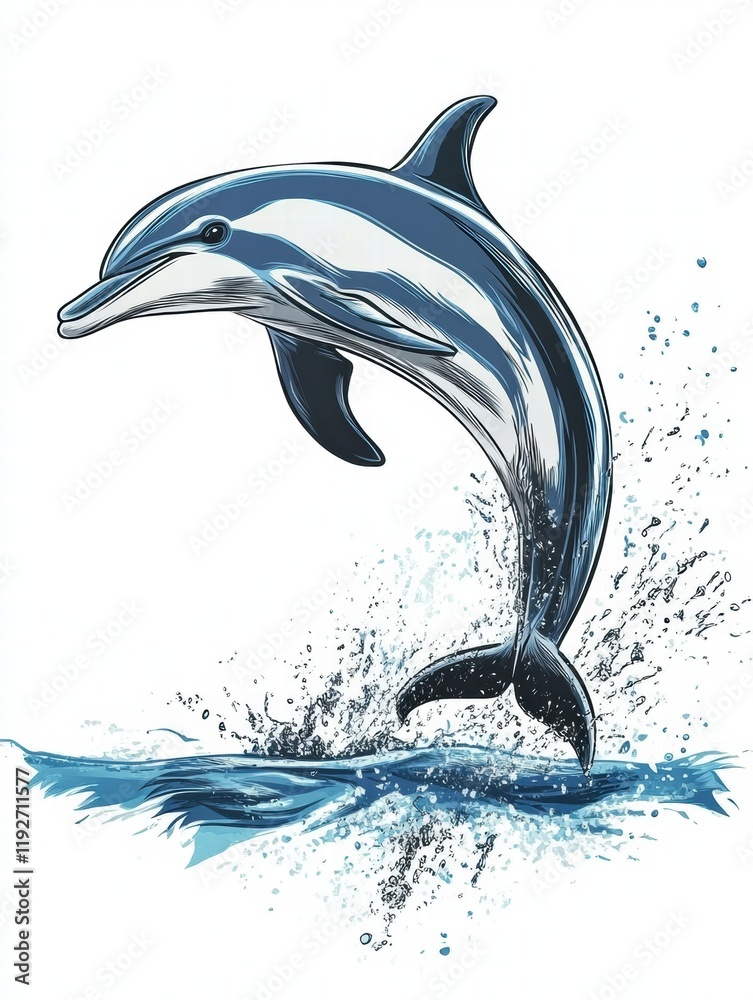 Leinwandbilder dolphin leaping from ocean surface creating splashes of water under a clear sky. generative ai