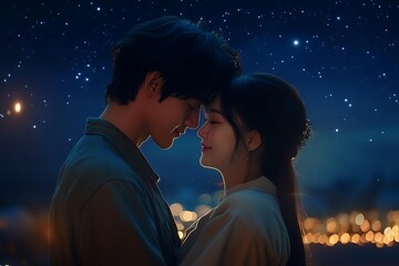 Couple kissing in the night