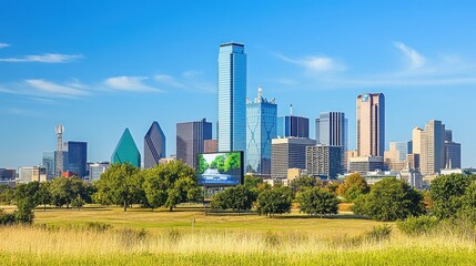 Obraz premium Dallas Skyline: A Breathtaking View of Modern Architecture and Lush Greenery