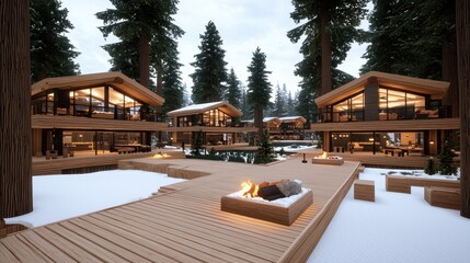 Obraz premium Cozy Winter Cabin Retreat Surrounded by Lush Jungle Landscape and Snow