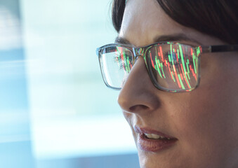 Financial Markets, City analyst viewing share performance of a company on the stock market