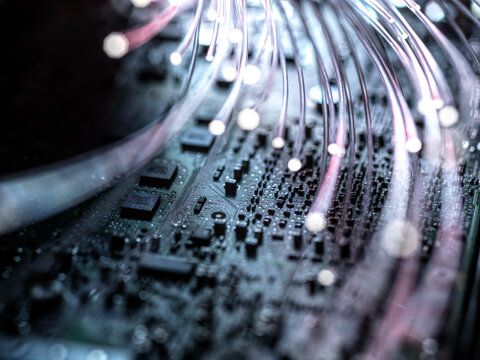 Fibre optics carrying data at speed to a computer