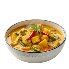 a bowl of thai yellow curry on transparent background