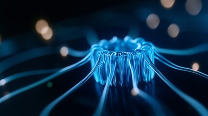 Fototapeta premium Glowing blue network elegantly flows softly across dark background. AI Generated