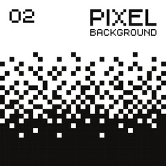 Minimalistic pixelated black and white background with a smooth gradient transition placed vertically. Illustration disintegrates or dissolves to the pixel. Vector illustration 