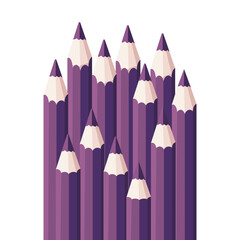 Set of monochrome purple pencils in different order on white background Vector illustration for background, drawing, card, notebook, packaging, study