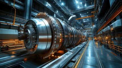 Fototapeta premium Power turbine maintenance with advanced technology on maintenance bay backdrop, energy systems theme