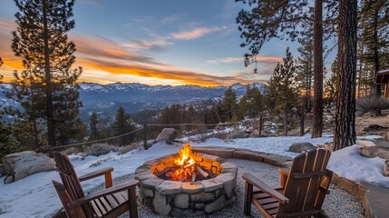 A cozy mountain cabin with a welcoming fire pit and scenic views, offering a unique travel destination for nature lovers and peaceful retreats. 