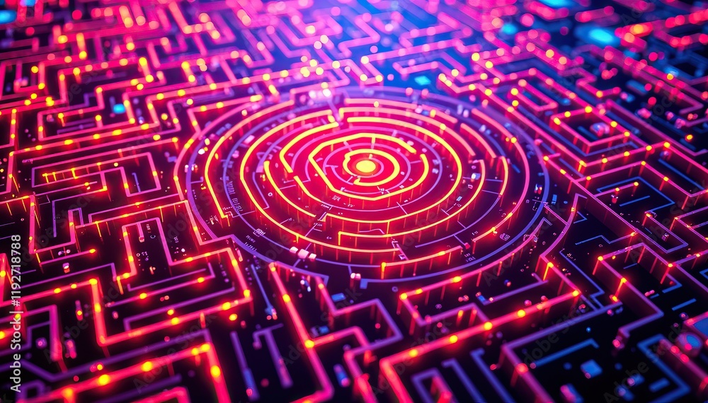 Poster Abstract Futuristic Tech Background Glowing Maze of Data and Codes