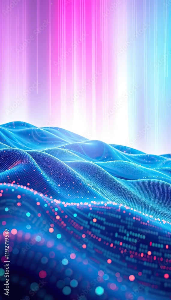 Poster abstract futuristic tech landscape with glowing particles and vibrant color gradients